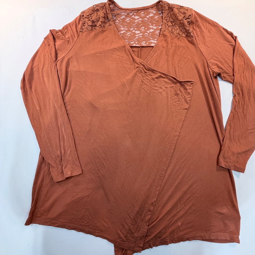Torrid Super Soft Lace Surplice Top Size 1 14 16 Rust Long Sleeve Plus
